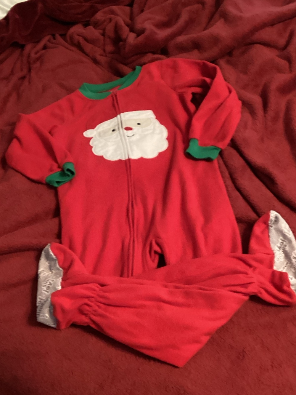 Red Santa Footed One-Piece with Green Trim